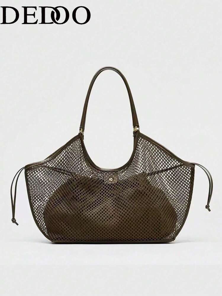 Dedoo "Woven Mesh Tote Bag - Spacious Women's Shoulder Bag For Spring/Summer (Casual Boho-Chic Commuter In Signature Silhouette)" - Green - View 8