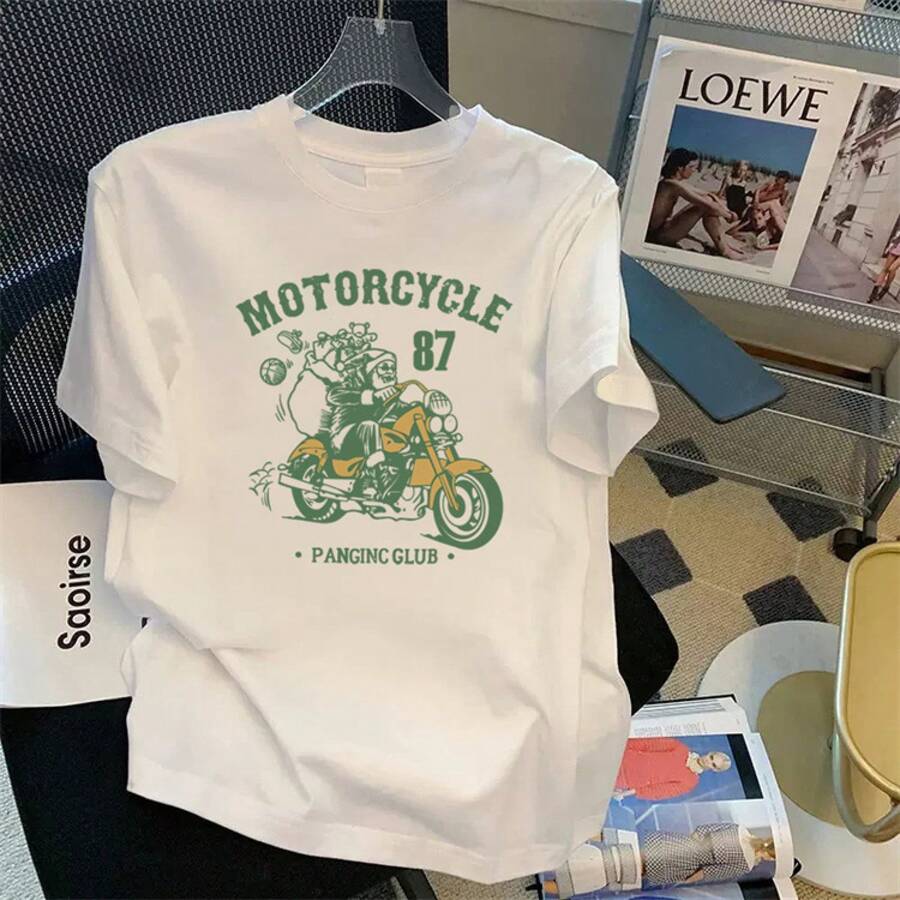 Special: Men's Short Sleeve Summer T-Shirt, Round Neck, Loose Fit, Modern Print, Fashionable Student Sports T-Shirt. - 藕粉色 - 查看 1