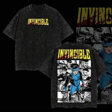 Limited Edition Graphic T-Shirt Featuring The Invincible Superhero Omni-Man Mark Grayson, Made Of Heavyweight Cotton With A Vintage Acid Wash. This Loose-Fitting, Oversized T-Shirt Features A Crew Neck, Short Sleeves, And A Casual Urban Style Perfect For Everyday Wear. It Has A Distressed Retro Hip-Hop Look. ISWT - 黑色 - 查看 5