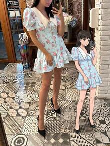 Spring/Summer Casual Style Dress With Collar, Front Buttons, Tie Back And Tie-Dye Print, For Everyday Wear, Western Style, Bohemian, Music Festivals, Vacation, Fairycore Style, Elegant For Women - 薄荷綠 - 查看 3