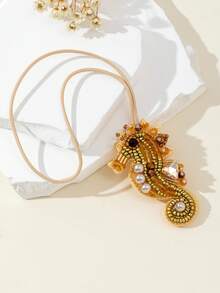 1 chiếc charm hình ngựa biển làm thủ công từ ngọc trai gạo & vỏ sò, phụ kiện dễ thương cho túi xách nữ dùng hàng ngày trong kỳ nghỉ hè ở bãi biển - Vàng - Xem 3
