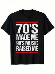 Men's Retro Vintage Music Graphic T-Shirt - Black/White/Red T-Shirt With The Phrase "70's Made Me 90's Music Raised Me" - Soft T-Shirt For Everyday Wear At Concerts, Casual Outfits And 80s Events - Retro Adult Clothing, Music T-Shirts, Concert Attire, Distressed Print, Comfortable Fit, Eye-Catching Top, For Festival-Attendees - 黑色 - 查看 11