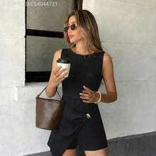 MewMuse.  Mono ajustado sin mangas con cuello redondo y decoración de giro de metal para mujer - Negro - Ver 4