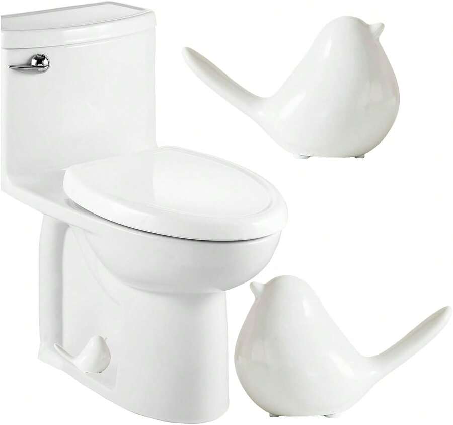 Ceramic Bird Toilet Bolt Covers Decorative Toilet Bolt Caps,Set Of 2 Toilet Caps For Bottom Of Toilet, Toilet Screw Cover Caps For Bolts Bathroom Decor Acessories, Easy Installation (White) - ColorF - View 1