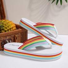 Thick Sole Flip Flops For Women, New Summer Plus Size Wedge Thong Sandals Beach Slippers - White - View 5