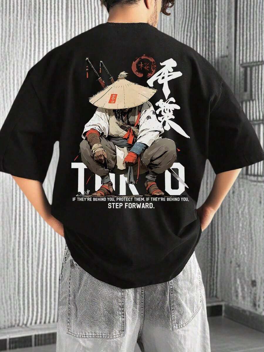 FRACTYR Minimalist Male Figure Print Short Sleeve T-Shirt | Casual Streetwear That Goes With Everything - 藍色 - 查看 1