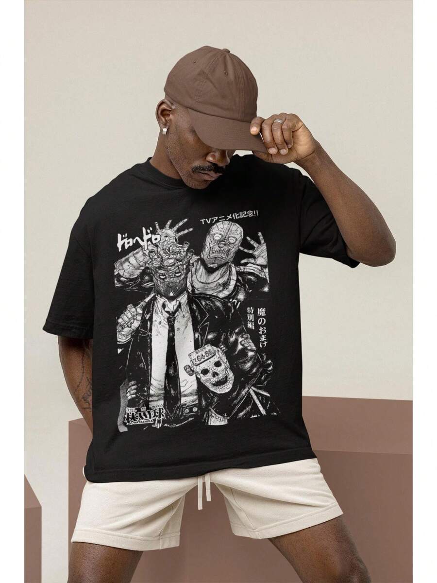 Unisex bomulls-T-shirt, Unisex Dorohedoro Anime T-shirt, Kaiman Manga Manga-tröja, sommar-T-shirt, sommaroutfit för kvinnor, sommaroutfit för män, dam-T-shirt, kreativ design, utomhuslek, cool stil, rolig design, söt stil, sommaroutfit. - Svart - Visa 1