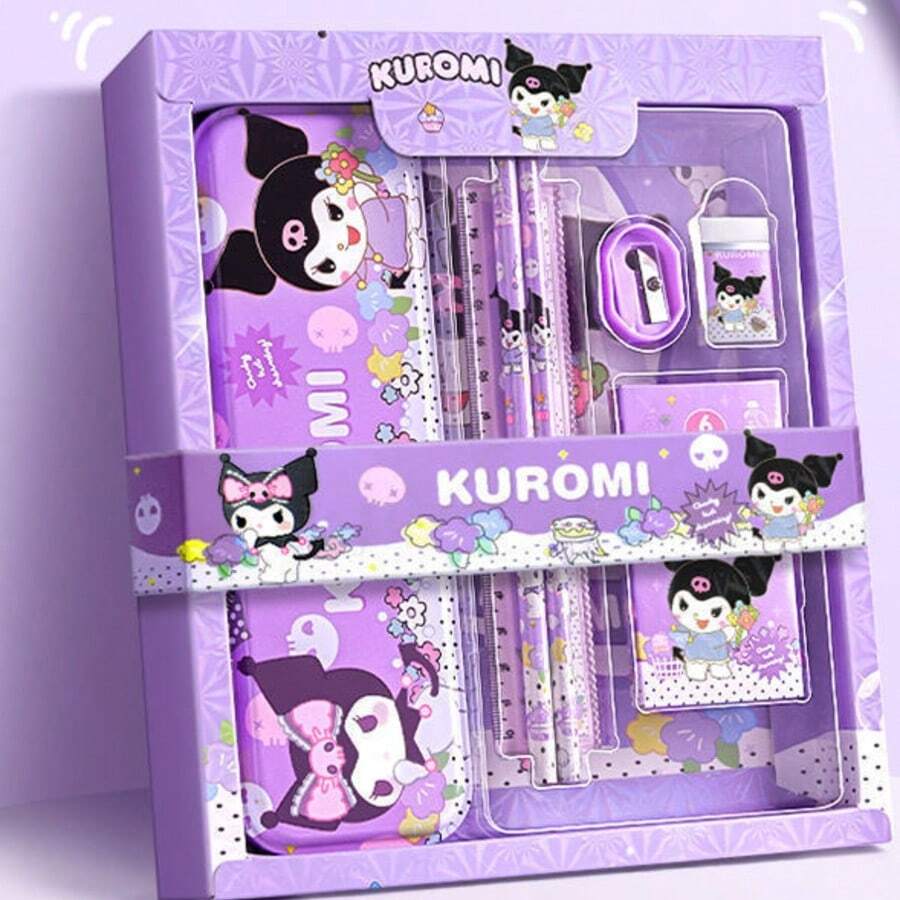 SANRIO 三麗鷗 Hello Kitty 與 Kuromi 卡通風格文具禮品組,包含鉛筆、筆記本、鉛筆削、筆袋、尺、橡皮擦和蠟筆。(禮品盒的款式和顏色可能會因生產批次而有所不同。) - 彩色 - 查看 1