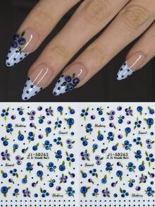 Summer Blueberry Fruit Nail Stickers, Vintage Polka Dot Design, Charming French Manicure, Fresh Summer Style 5D Embossed Nail Art - Multicolor - View 2