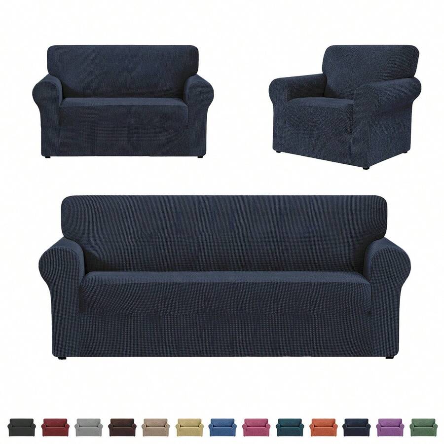 Elastic Sofa Covers For 1/2/3 Seater Sofas, Adjustable Elastic Band, 3-Piece Set, 3-Piece Elastic Cover, Suitable For 1, 2, And 3 Seater Sofas, Includes Multiple Anti-Slip Strips, Soft And Breathable Velvet Fabric, Full Coverage Design, Washable, Sofa Cover, Flexible Packaging, Suitable For Most Sofas, Ships From Local Warehouse. - 顏色 2 - 查看 1