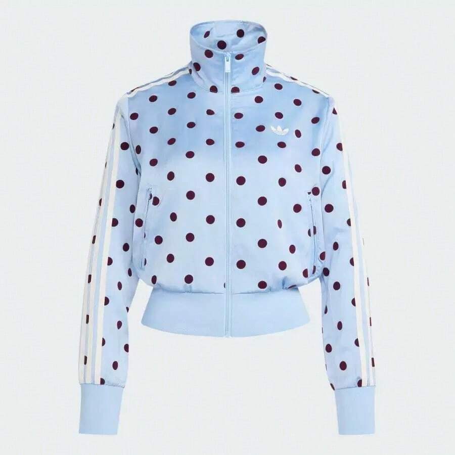 Adidas Originals Satin Polka Dots TT Track Top | All-Over Print Stand Collar Full-Zip Jacket With Striped Long Sleeves, Women's Sporty Streetwear - Màu xanh nhạt - Xem 1