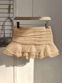 Summer Skirt – Short Cut, Ruffles At The Hem – Perfect For Holiday Or Beach Looks - 香檳色 - 查看 5
