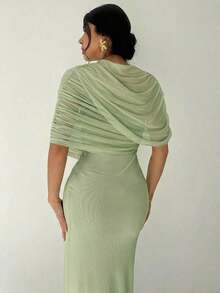 YkhahaFirerie Vestido ajustado con cuello de volantes, cintura plisada y asimétrico en color amarillo sólido elegante y romántico, atuendo para la playa, aeropuerto, vacaciones, maestros, otoño para mujeresYkhaha - Verde - Ver 2
