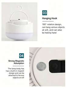 Lampu Kemah LED Multifungsi, Lampu Tenda Super Terang Isi Ulang USB, Cocok untuk Perlengkapan Kemah, Penggunaan Darurat, dan Dekorasi Halaman - Putih - View 3