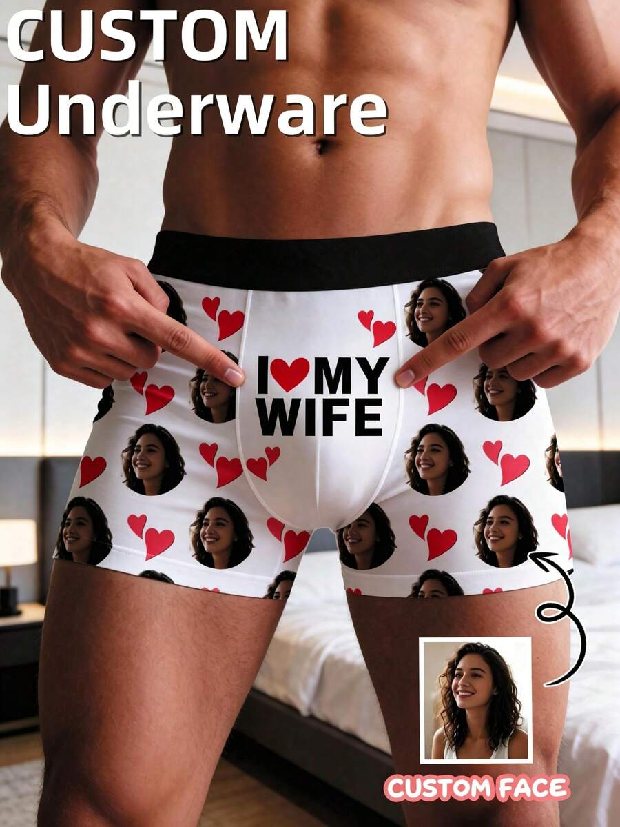 1 buah Celana Dalam Pria Gaya Romantis dengan Foto Kustom, Cocok untuk Ulang Tahun Pernikahan, Hari Valentine, atau Hadiah Manis untuk Suami - Putih - View 1