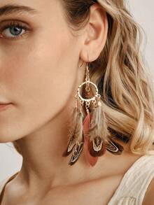 Nocturel 1 Pair Retro Feather Fashion Earrings, Suitable For Daily Outfit - Multicolor - View 3