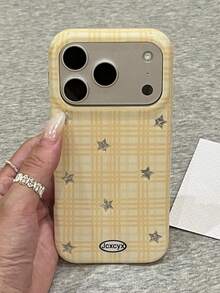 新款時尚黃色格紋亮片冰川星紋手機殼，適用於 iPhone 17 Pro Max、17 Pro、16 Pro Max、15 Pro Max、14 Pro、17 Air、16 Plus、12 Pro、11，Y2K 風格柔軟防護套 - 黃色 - 查看 2
