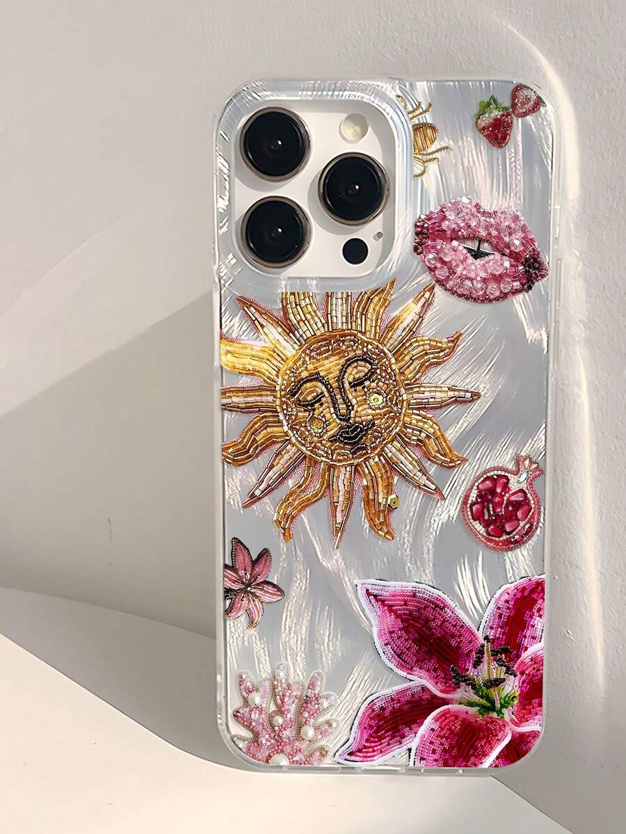 1個復古華麗宇宙主題神秘太空日月土星金星圖案大孔羽毛柔軟手機殼 適用於 iPhone 11/12/13/14/15/16/17 Pro Max - 彩色 - 查看 1