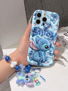 Estuche de teléfono autorizado por Disney - Set con cadena, Estuche de teléfono 3D de Stitch de Lilo y Stitch talla grande una pulsera 3D de silicona de Stitch con anillo metálico desmontable, con patrón de Stitch y Angel, compatible con iPhone 17/16/15/14/13/12/11/XS/XR/X Plus Pro Max, un estuche de teléfono de dibujos animados con estilo, la opción de regalo perfecta, protección de teléfono, funda de teléfono duradera, un gran regalo para amigos y familiares. - Blanco - Ver 4