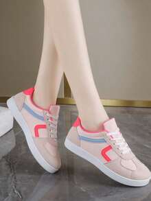 1 Par de Tênis Casuais de Sola Macia e Antiderrapante para Meninas, Estilo Minimalista, Respirável e Confortável, Versátil para Skate, Adequado para Todas as Estações - Rosa chiclete - Visão 11