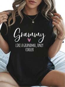 ClassicPlus Size - Plus Size T-Shirt, Grammy Like Grandma, You'll Look Great, For Mother's Day, For Men And Women, Short Sleeve, Round Neck, Casual, For Four Seasons, Summer Clothes For Women, Slightly Elastic, 100% Pure, Breathable And Comfortable, Suitable For All Seasons, For Daily Wear, Summer T-Shirt For Women. - 黑色 - 查看 1