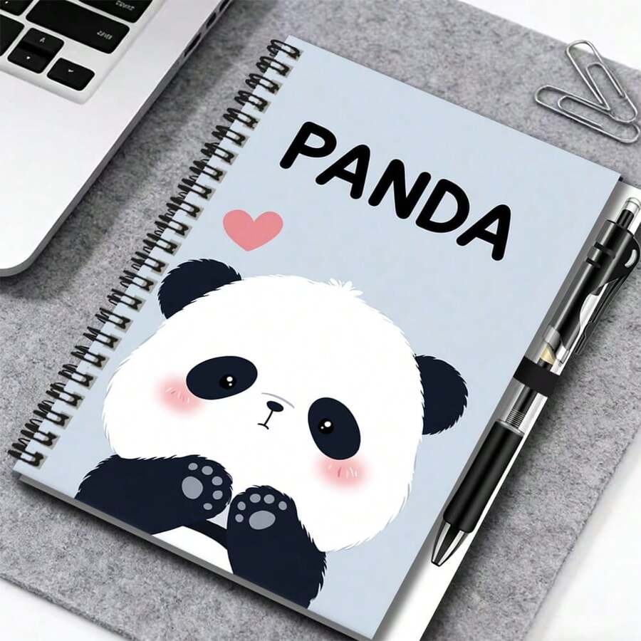1 Set de Cuaderno de Espiral con Patrón Lindo de Panda y Bolígrafo, 100 Páginas Prácticas Interiores, Adecuado para Registros de Trabajo, Notas de Estudio, Escritura de Diario, Planificación Diaria y Otros Escenarios, Su Apariencia Exquisita También lo Convierte en un Regalo Pensativo para Graduación, Cumpleaños y Otras Ocasiones, ¡Un Compañero de Escritura y Grabación Útil! - A - Ver 1