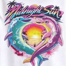 Tropical Sunset Dolphin Airbrush Tee, Casual Crew Neck Short Sleeve Oversized T-Shirt For Vacation & Festival, Retro Y2K Dolphin Graphic T-Shirt, Casual Crew Neck Short Sleeve Oversized Tee For Women,2026 Summer Women's Y2K Graphic Tees, Independence Day Pride Month Graduation Back To School Teacher Theme Loose Casual Oversized T-Shirt, Plus Size Tops - 白色 - 查看 2