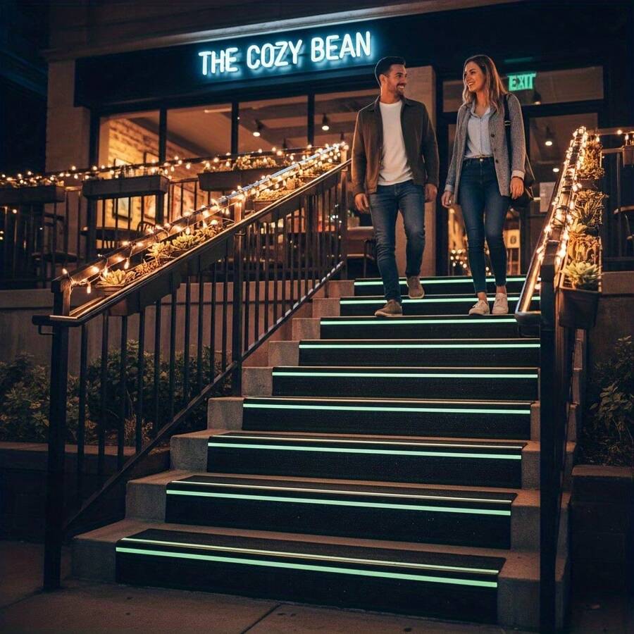 1pc/10pcs Glow-In-The-Dark Anti-Slip Tape | Thickened Frosted Stair Anti-Slip Strip | Size 3.93in X 24in, Black & Green Color (12mm Wide Glow Strip) Anti-Slip Tape, Waterproof Reflective Safety Floor Sticker | Suitable For Bathroom, Pool And Stairs | Halloween, Christmas Safety Decoration Supplies