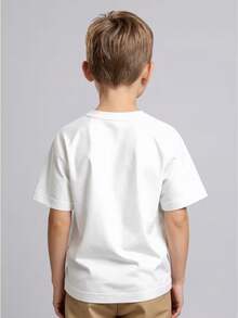 Camiseta Casual de Manga Corta para Niños con Estampado Gráfico de Auriculares - Camiseta de Cuello Redondo de Algodón Suave para Primavera, Verano y Otoño, Corte Regular, Ropa Casual - Blanco - Ver 5