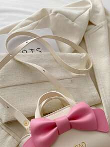 New Spring/Summer Handbag, Fashionable Solid Color Crossbody Bag, Stylish Bowknot Girl's Shoulder Bag - White - View 5