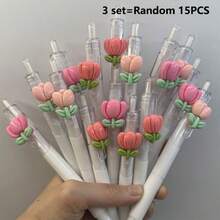 5pcs/Set Random Flower Tip Retractable Pens, 2sets/3sets Smooth Writing Ballpoint Pens, Suitable For Students, Exams, Office, Durable Stationery (Black) - White Chalk Flower - View 8