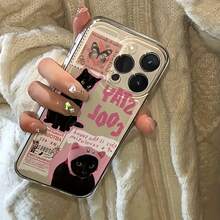 1pc Space Collage Pink Minimalist Black Cat TPU Shockproof Full Coverage Phone Case, Compatible With Apple 17, 16, 15, 14, 13, 12, 11 Pro Max, Air, And Series - Multicolor - View 3