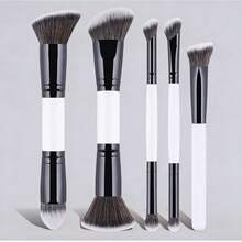 6pcs Professional Dual-Ended Makeup Brush Set - Includes Foundation Brush, Contour Brush, Blush Brush, Powder Brush, Eyeshadow Brush, Concealer Brush, Highlighter Brush, Mixing Brush.Soft Fiber Bristles, Portable Travel, Great Women And Girls.Makeup Brush Set, Makeup Kit, Makeup Brush Set, Complete Makeup Tools, Makeup Brush Set, Full Makeup Kit, Brush Set, Makeup Brush Set, Se - 6 Double-ended Brushes - White + 3 Powder Puffs - View 7