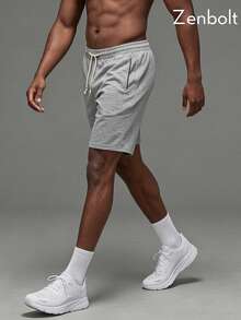 ZULIZ Zenbolt Men's Drawstring Waist Casual Shorts With Contrast Drawstring And Pocket Trim - Light Grey - View 3