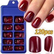 120-Piece French Manicure Set In 9 Colors, Short Square Style, Full Coverage Press-On Nails In Summer Pink And Glossy Brown. - Camel - View 1