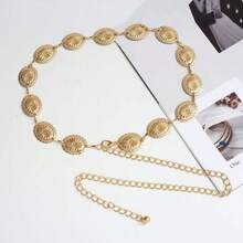 Dây đeo eo bằng kim loại kiểu dáng châu Âu và Mỹ với họa tiết cánh hoa cúc, phụ kiện đa năng cho nữ. - Vàng - Xem 5