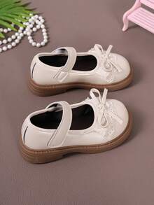 1 Pair New Girls' Mary Jane Shoes, Lace Bow Decor, Round Toe Soft Bottom Princess Style Shoes, Suitable For Weddings & Parties, Fashion Versatile Formal Shoes, Spring/Summer Essential - Apricot - View 5