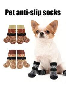 4 Packs/8-Pack Anti-Slip Pet Socks, Dog Socks And Paw Pads, Breathable Printed Socks, Pet Floor Socks, Pet Supplies, Pet - Multicolor - View 4