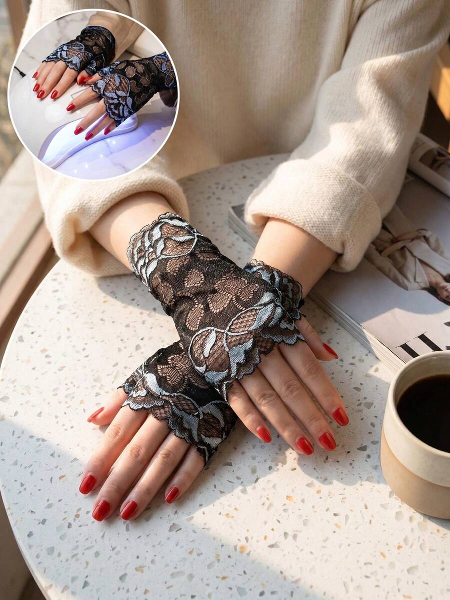 8pcs(4 Pairs)/2pcs(1 Pair) Thin Lace Nail Art Gloves, UV Protection Manicure Gloves, Moisturizing Half Finger Outdoor Sports Gloves, Sun Protection Gloves, Wrist Decor Gloves, Multi-Functional Gloves, Nail Art, Gel Nail Gloves, Sun Protection Gloves - Multicolor - View 1