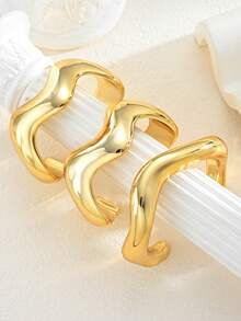 1pc/3pcs Vintage Minimalist Wavy Acrylic & CCB Material Green Open Bangle Bracelet, Suitable For Women's Daily Wear, Stackable, Perfect Gift Choice For Holidays - Gold - View 6