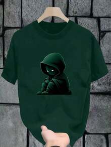 Manfinity Dauomo Men's Casual Short Sleeve Crew Neck T-Shirt With Dark Souls Graphic Print, Spring/Summer - Hijau Tentara - View 1