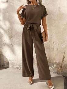 Clasi Pantalones de peto casuales de unicolor y plisados para uso diario de mujer - Café integral - Ver 7