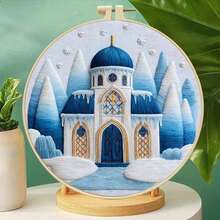 Ice Castle / Christmas Snowman House Embroidery Kit, Beginner Friendly, Desktop Decor / Wall Decoration Handmade Embroidery Set - Multicolor - View 5