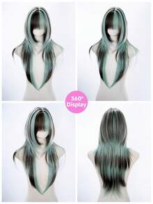 alicegarden 28-Inch Long Synthetic Wig Featuring A Natural Straight Style A Stunning Multicolor. Designed With Bangs , This False Hairpiece Is Perfect For Ms Halloween Cosplay Daily Use, Offering A Natural And Natural Durable Wig Gift For Ladies. - Multicolor - View 9