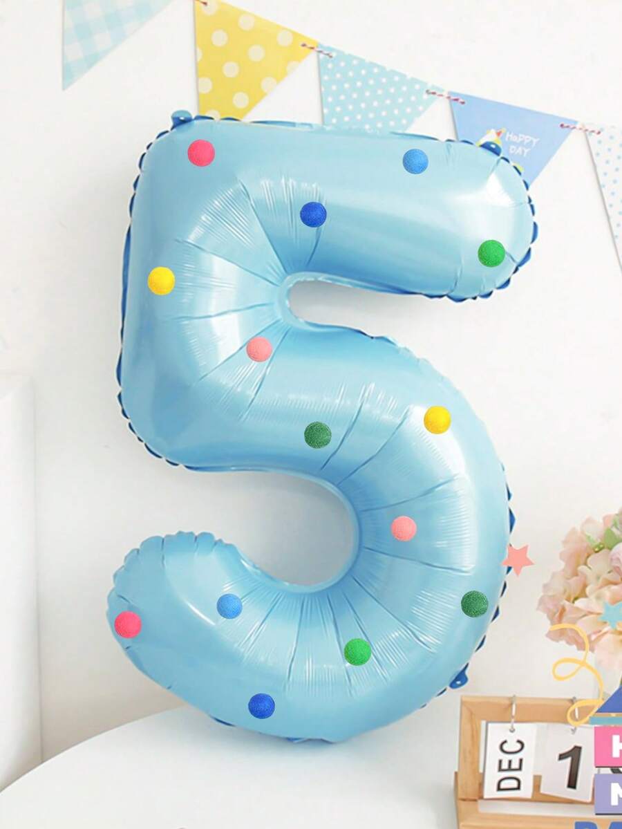 2个40英寸蓝色数字铝箔气球，带彩色毛绒球，适合生日派对装饰、婴儿派对、庆祝活动（自粘毛绒球，颜色随机） - 多色 - 查看 1
