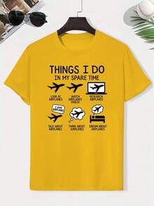 Boys' Graphic Print Cotton T-Shirt, Creative Kids' T-Shirt, Lightweight And Comfortable Short Sleeve Casual T-Shirt, Summer Clothes For Children - 黃色 - 查看 6