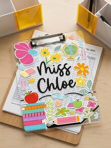1 pieza Portapapeles personalizado para profesor con nombre, portapapeles floral personalizado para profesor, regalo de vuelta al colegio, idea de regalo lindo de agradecimiento para el profesor - Multicolor - Ver 7