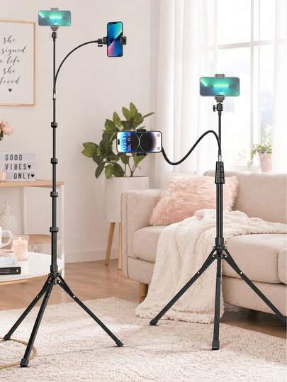  Chân đế điện thoại UEGOGO 62" với cần gập linh hoạt 15", điều khiển từ xa không dây và giá đỡ điện thoại có thể điều chỉnh, gậy chụp ảnh từ trên cao và gậy selfie để quay phim, phát trực tiếp và làm vlog, tương thích với iPhone và Android.