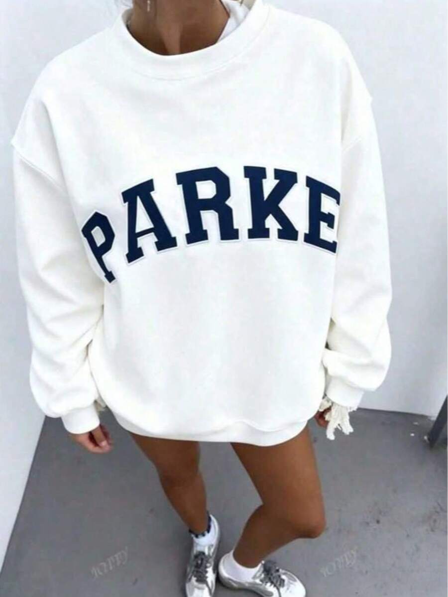 2026New Arrival BestsellerWomen's Casual "PARKE" Letter Print Loose Pullover Sweatshirt, Encountering Lazy Fashion. - trắng - Xem 1