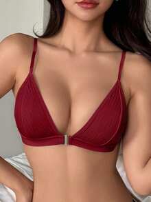 DAZY Women's Striped Sexy Front Closure Wire-Free Comfortable Bra - Burgundy - View 5